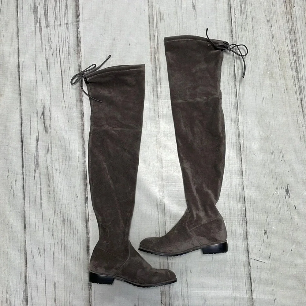 ABCD Boots Kaitlyn Pan Over the Knee Tie Brown Microsuede Size 6